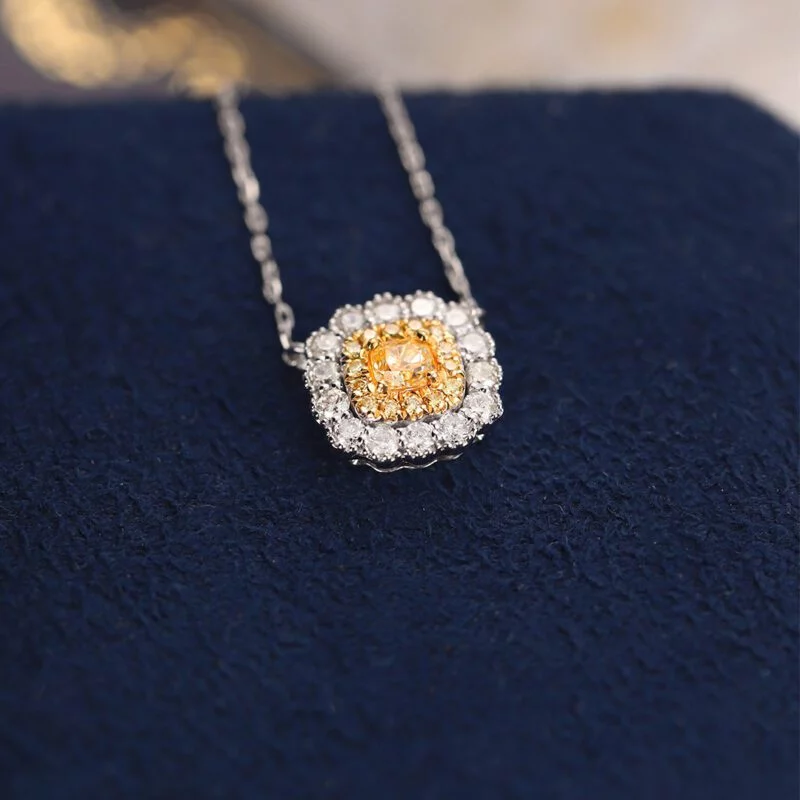 0.45Ct Diamond Necklace 18K Gold Diamond Solitaire Pendant Genuine Natural Diamond Halo Necklace Bridal Necklace Gift