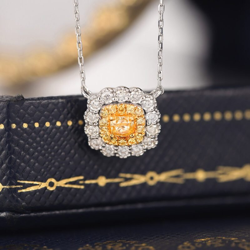 0.45Ct Diamond Necklace 18K Gold Diamond Solitaire Pendant Genuine Natural Diamond Halo Necklace Bridal Necklace Gift