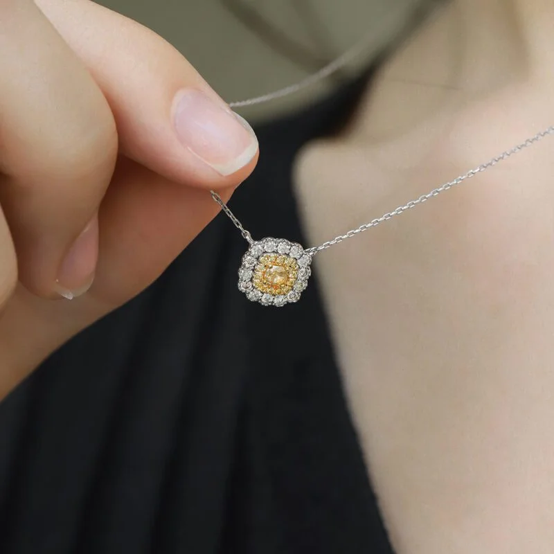 0.45Ct Diamond Necklace 18K Gold Diamond Solitaire Pendant Genuine Natural Diamond Halo Necklace Bridal Necklace Gift