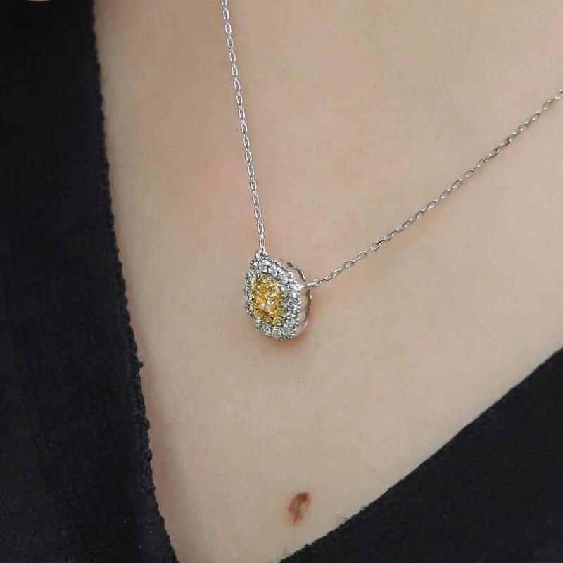 0.45Ct Diamond Necklace 18K Gold Diamond Solitaire Pendant Genuine Natural Diamond Halo Necklace Bridal Necklace Gift