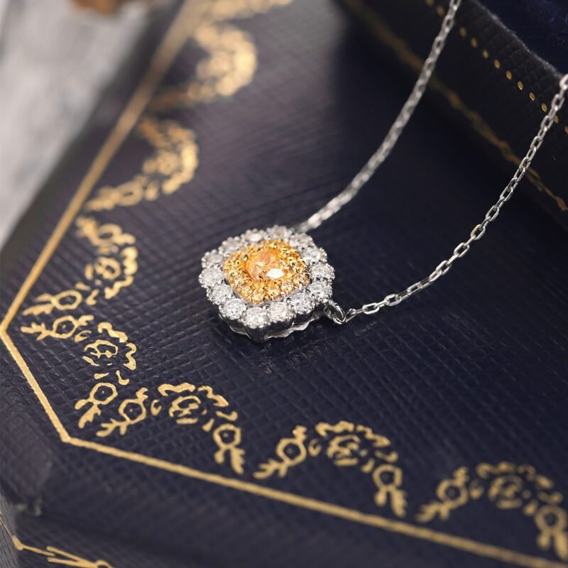 0.45Ct Diamond Necklace 18K Gold Diamond Solitaire Pendant Genuine Natural Diamond Halo Necklace Bridal Necklace Gift