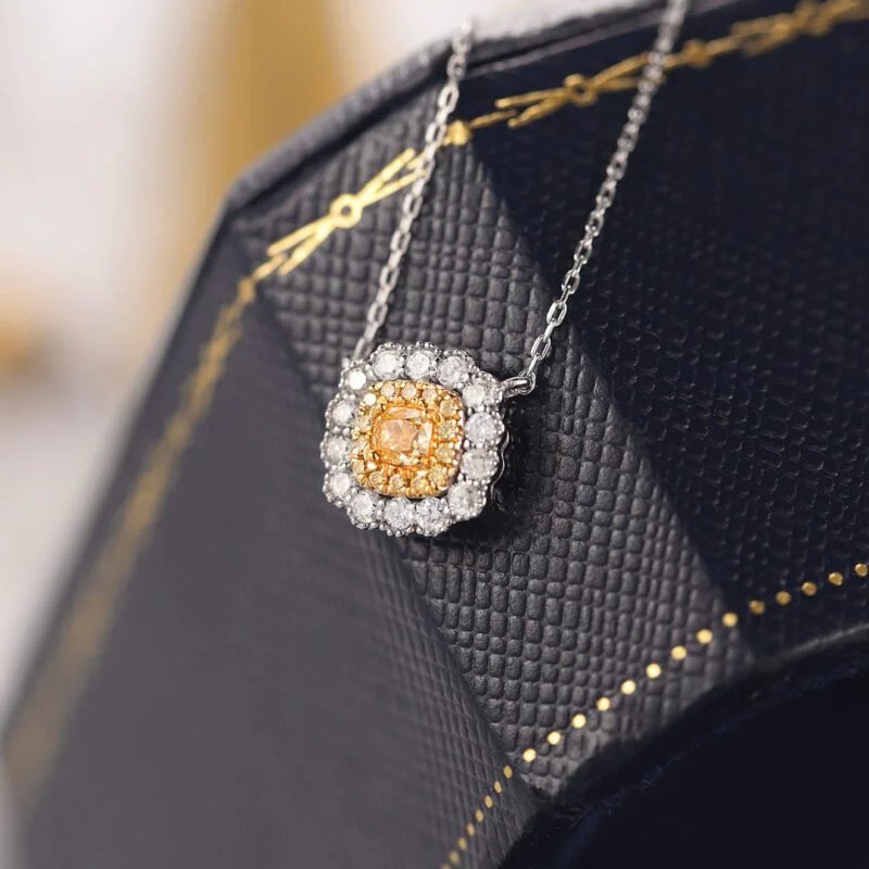 0.45Ct Diamond Necklace 18K Gold Diamond Solitaire Pendant Genuine Natural Diamond Halo Necklace Bridal Necklace Gift