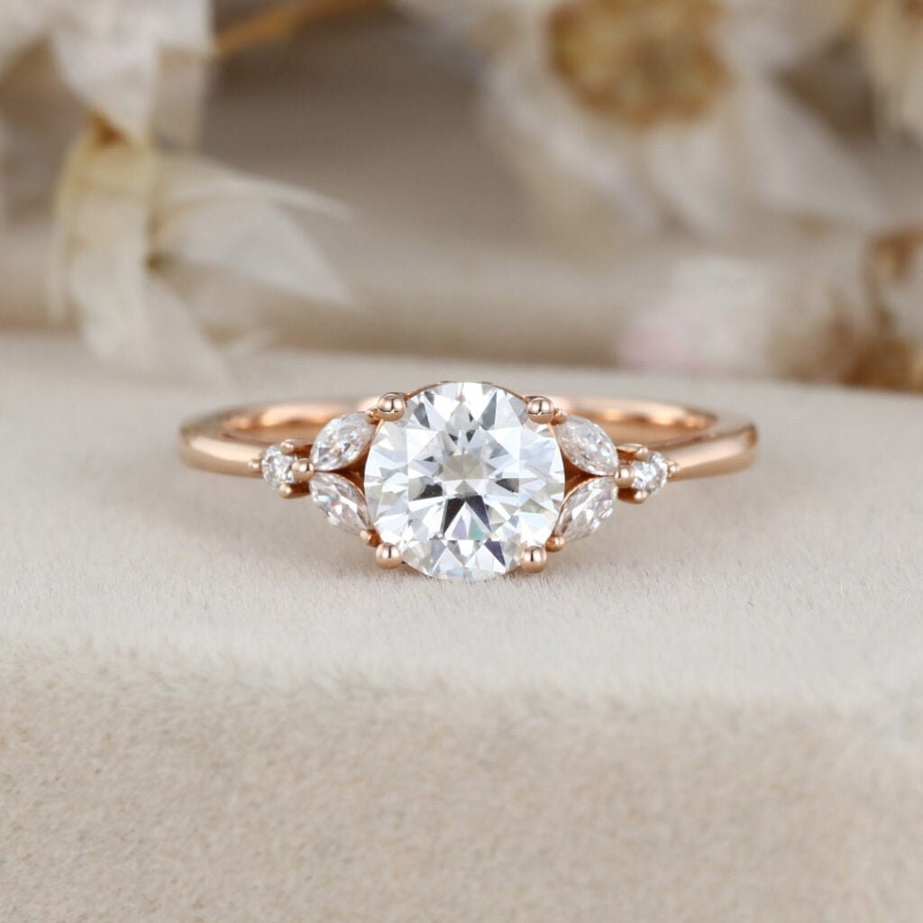 Vintage Marquise Cut Moissanite Twist Engagement Ring Unique In 14k ...