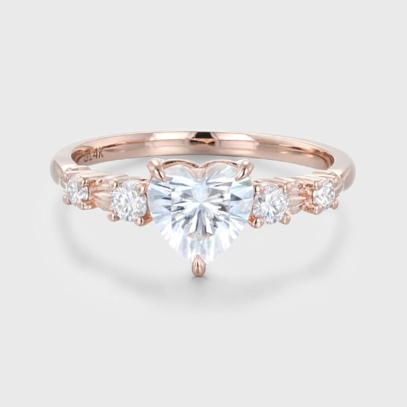 1 Carat Heart Shaped Lab-Grown Diamond Engagement Ring - Vintage 14K Rose Gold Delicate Bridal Wedding Gift