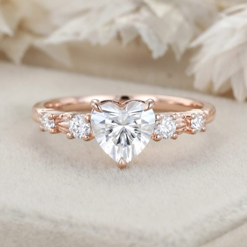 1 CT Heart Moissanite Engagement Ring Vintage 14k Rose Gold Moissanite Engagement Ring Delicate Wedding Bridal Ring Gift