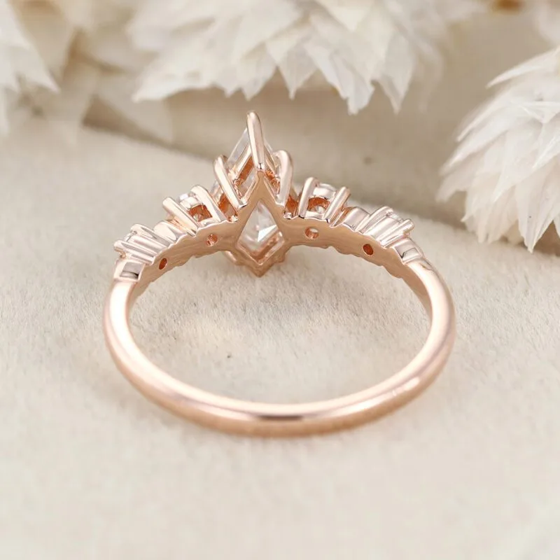 Vintage White Moissanite Engagement Ring Set, Pear newest Cut White Moissanite Wedding Promise Ring Set, Dainty Ring Set,Rose Gold Ring Set For Her