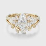 1 Carat Marquise Cut Engagement Ring Set Unique 14K Yellow Gold  Leaf Bridal Set