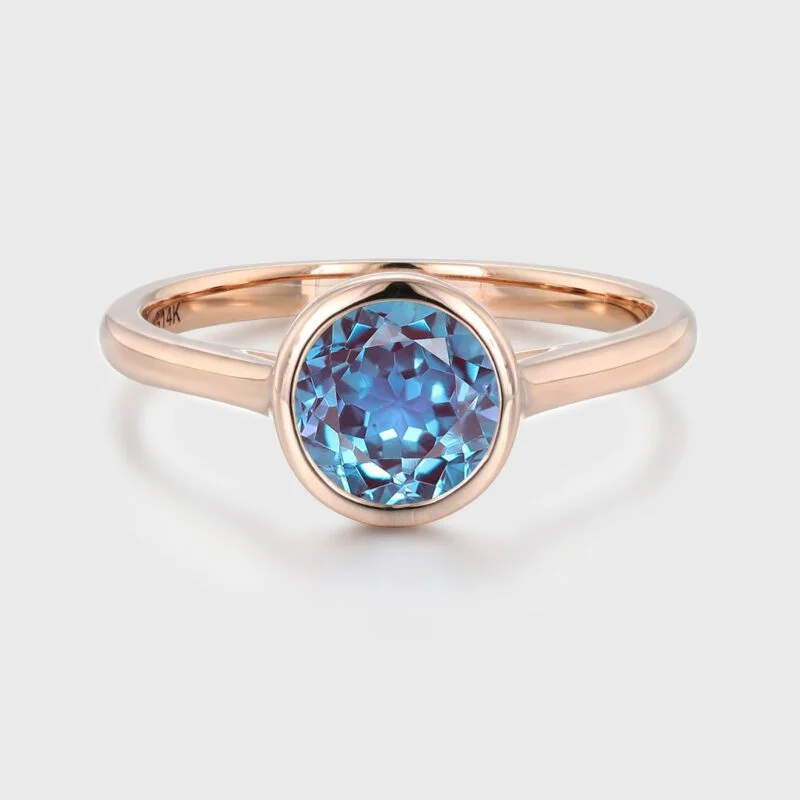 1 Carat Round Bezel Alexandrite Ring Rose gold ring Brilliant Cut Alexandrite Engagement Ring Dainty Promise Ring Solitaire Bezel Ring