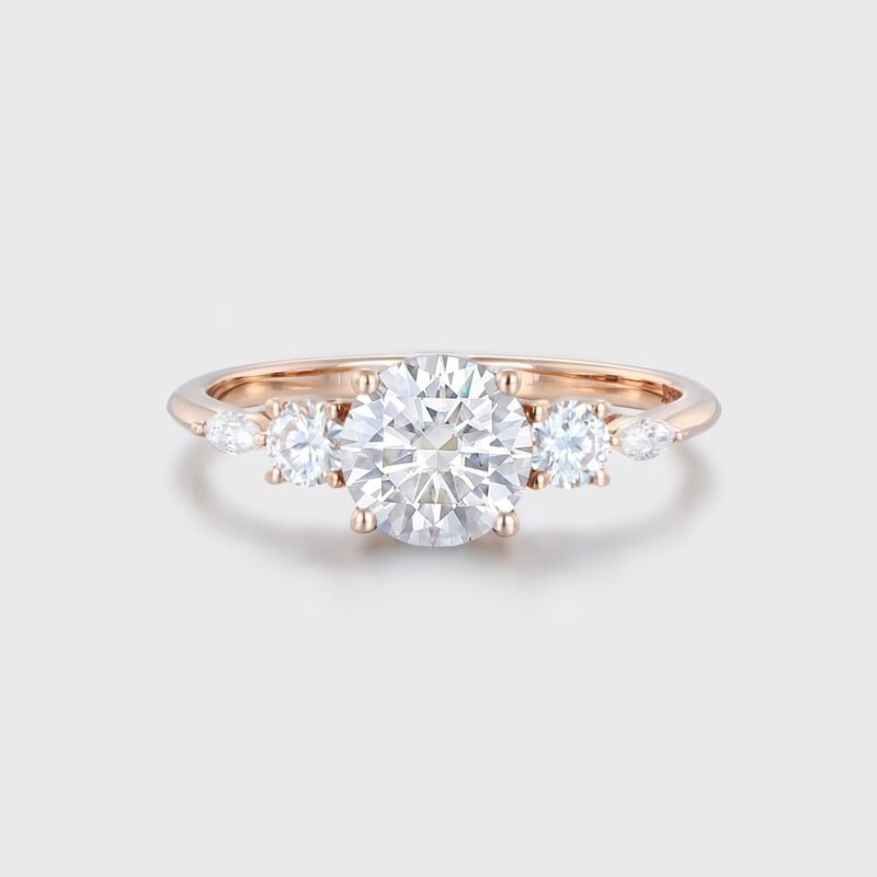 1 Ct Round Cut Moissanite Cluster Engagement Ring In Vintage 14k Rose Gold