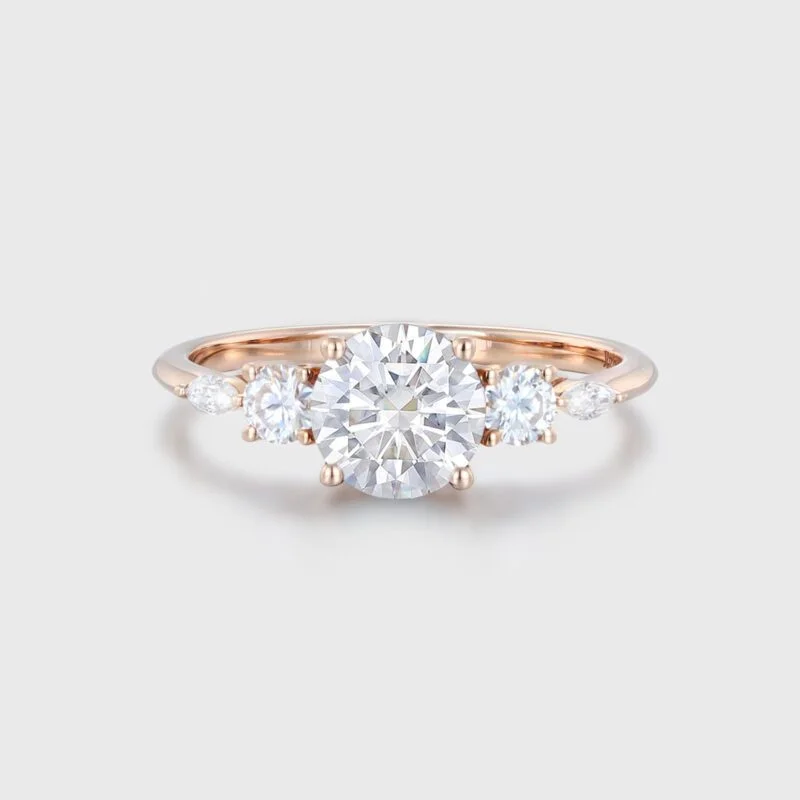 1 Ct Round Cut Moissanite Cluster Engagement Ring In Vintage 14k Rose Gold