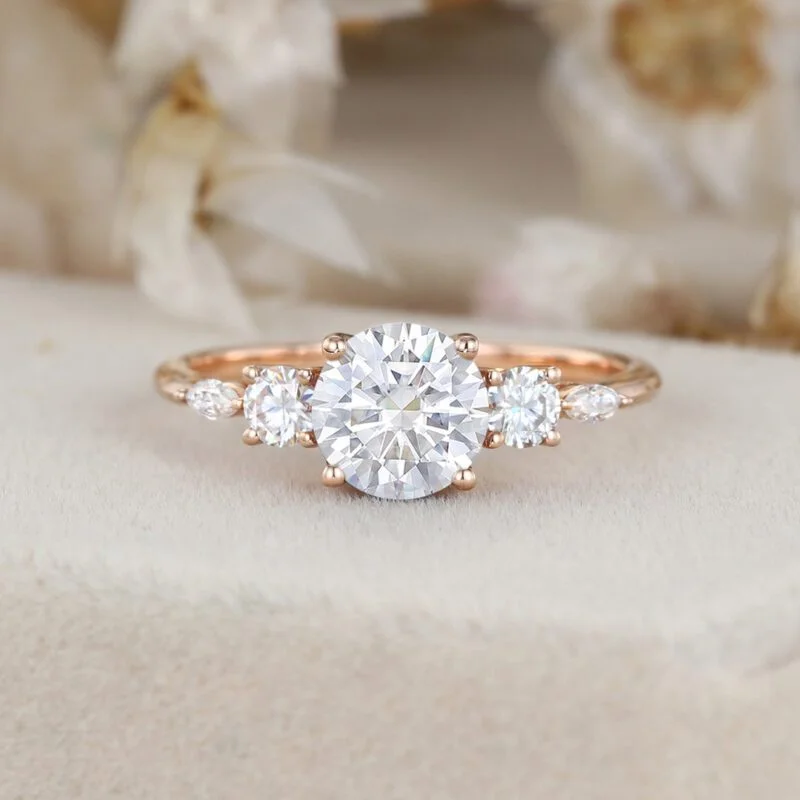 1 Ct Round Cut Moissanite Cluster Engagement Ring In Vintage 14k Rose Gold