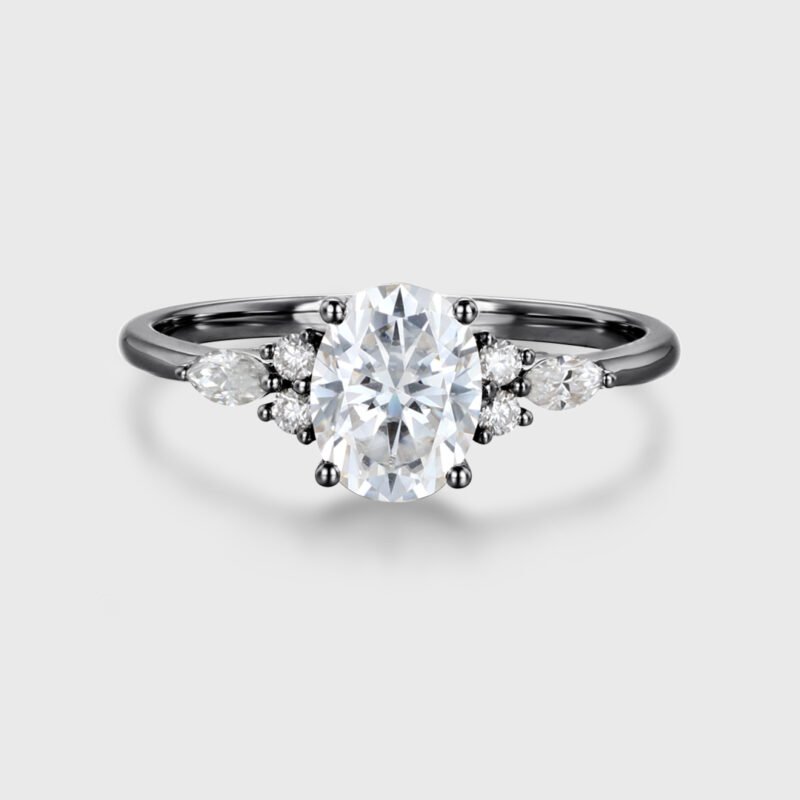 1.5 Carat Oval Cut Moissanite Engagement Ring In 14K Black Gold