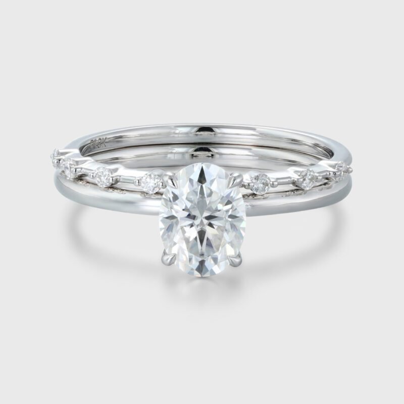 1.5 Ct Oval Cut Moissanite Wedding Ring Set Moissanite Engagement Ring Set Vintage Bridal Art Deco Matching Bands Ring14k18k Gold Ring