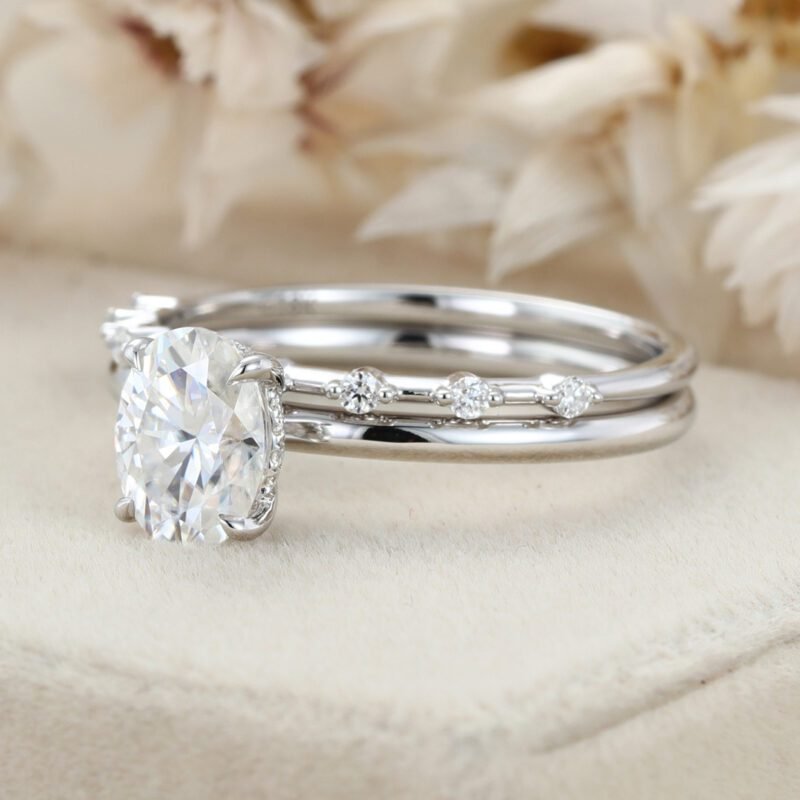 1.5 Ct Oval Cut Moissanite Wedding Ring Set Moissanite Engagement Ring Set Vintage Bridal Art Deco Matching Bands Ring14k18k Gold Ring