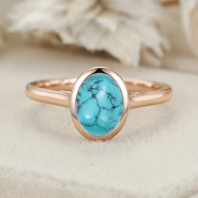1.50 CT Oval Cut Turquoise Engagement Ring Bezel Set Engagement Ring Solitaire Wedding Ring Promise Ring Daily Wear Ring Ring For Women