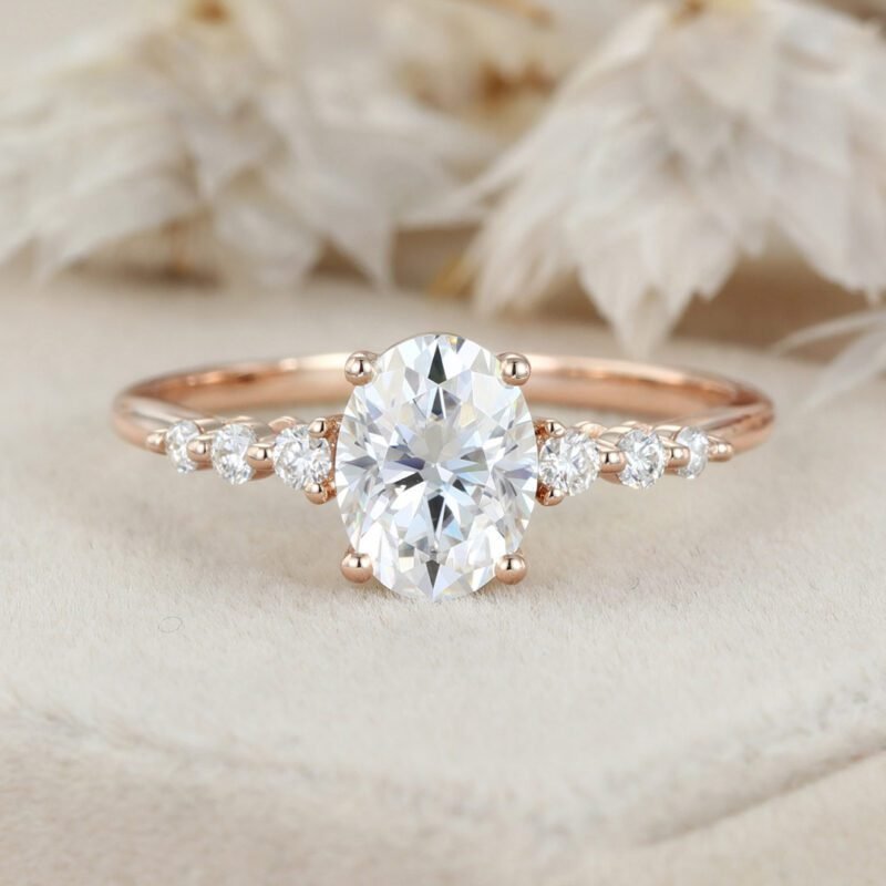 1.5CT Oval Moissanite Engagement Ring Women 14K Solid Gold Diamond Ring Vintage Half Eternity Wedding Ring Bridal Promise Anniversary Gift
