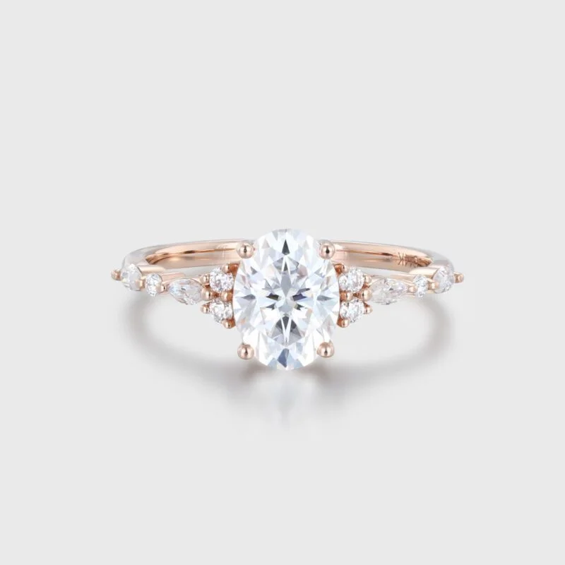 Rose Gold 1.5 Carat Oval Moissanite Engagement Ring for Women