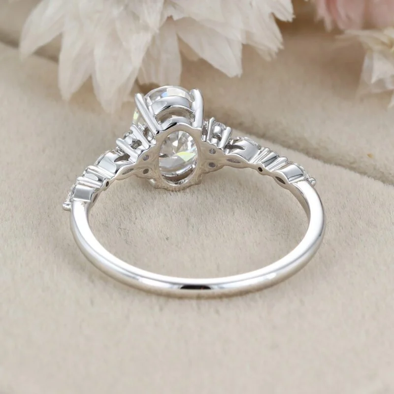 1.5ct Oval moissanite engagement ring women Unique White gold engagement ring Promise Anniversary gift ring Vintage cluster diamond ring