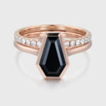 1.8 Carat Coffin Cut Bezel Statement Black Onyx Bridal Ring Set Rose Gold Solitaire Ring