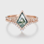 10x7mm Green Moss Agate Engagement Ring Set In 14K Rose Gold