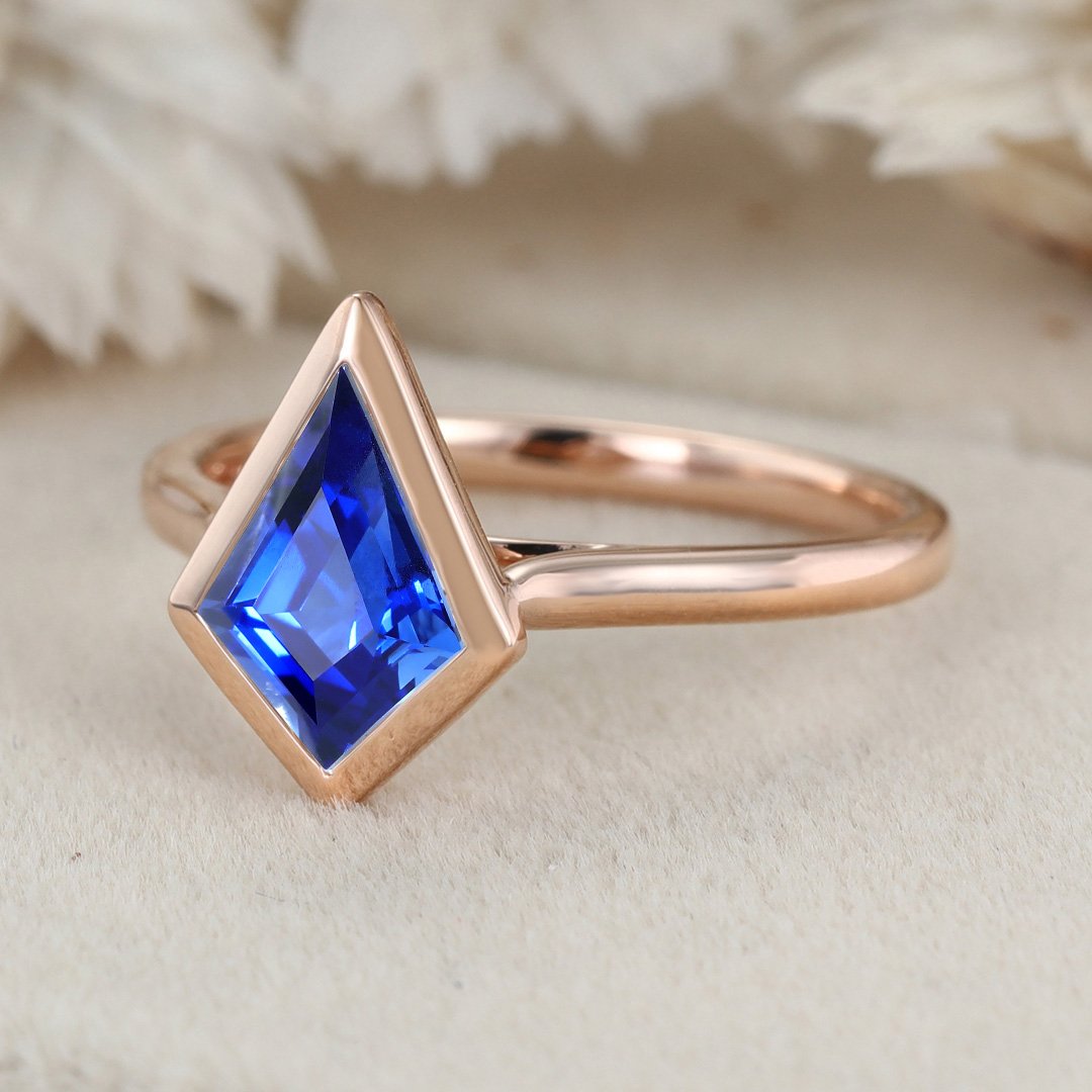Square Blue Sapphire Saw Cut Textured Wedding Ring