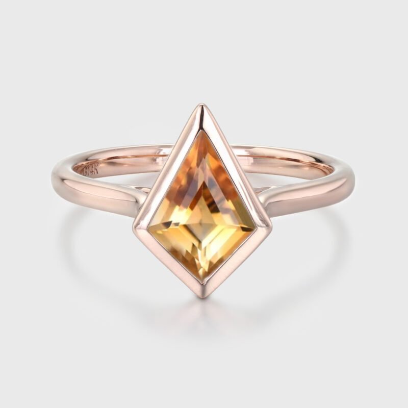 10x7mm Kite Cut Citrine Engagement Ring Vintage 14K Rose Gold Bezel Citrine Ring November Birthstone Ring Wedding Bridal Ring
