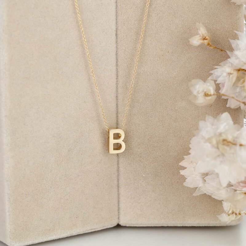 14K Custom B Letter Necklace Dainty Yellow Gold Letter Necklace 14k Gold Initial Necklace Personalized Letter Necklace 14k gold necklace gift