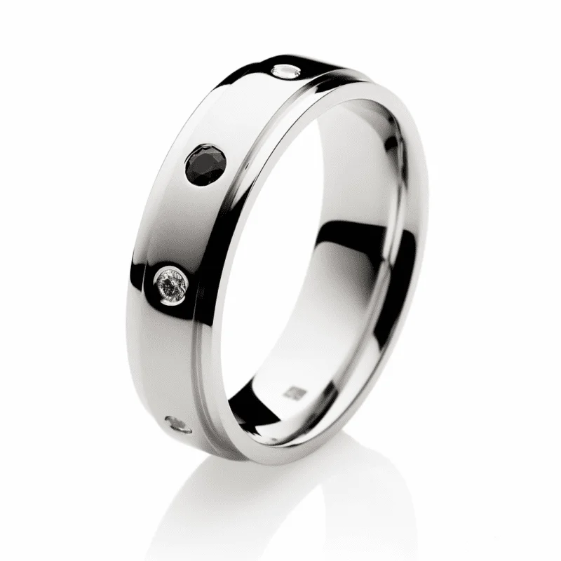 14K White Gold Onyx and Diamond Men's Wedding Band