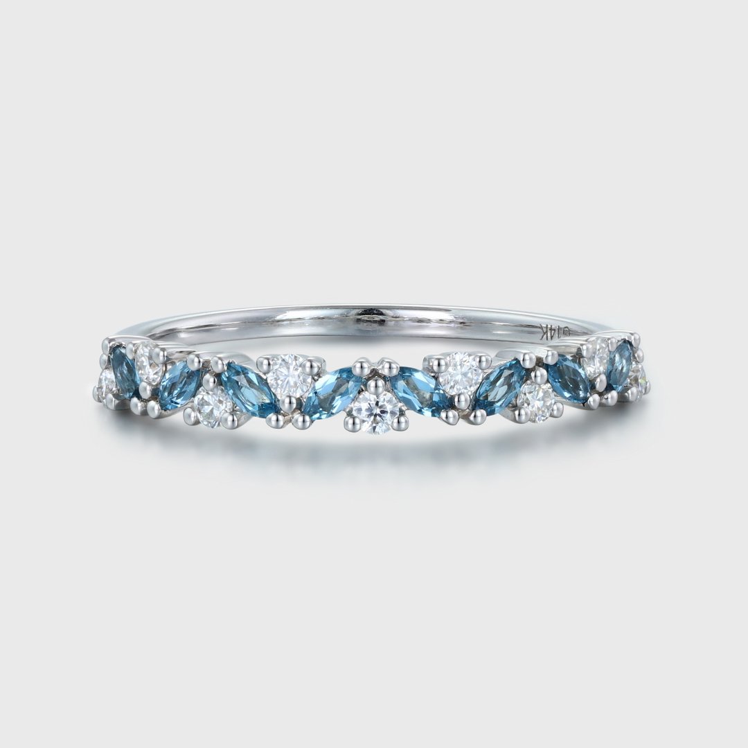 22K Yellow Gold Love Stacking Ring With London Blue Topaz, Mint  Tourmalines And Diamonds Set In 18K White Gold Bezel