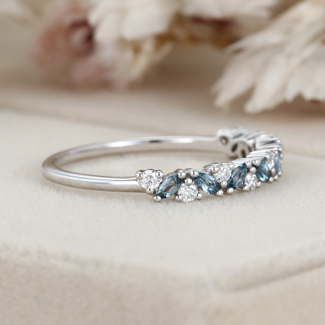 London Blue Topaz Engagement Ring Set Rose Gold Natural Inspired Branc –  PENFINE