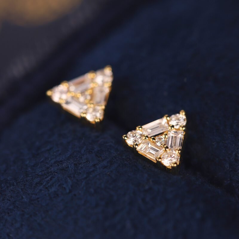 14K Yellow Gold Diamond Earrings Triangle Diamond Earrings Triangle Earrings Diamond Stud Earrings Real Natural Diamond Earrings