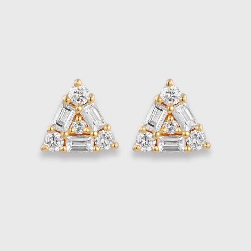 14K Yellow Gold Diamond Earrings Triangle Diamond Earrings Triangle Earrings Diamond Stud Earrings Real Natural Diamond Earrings