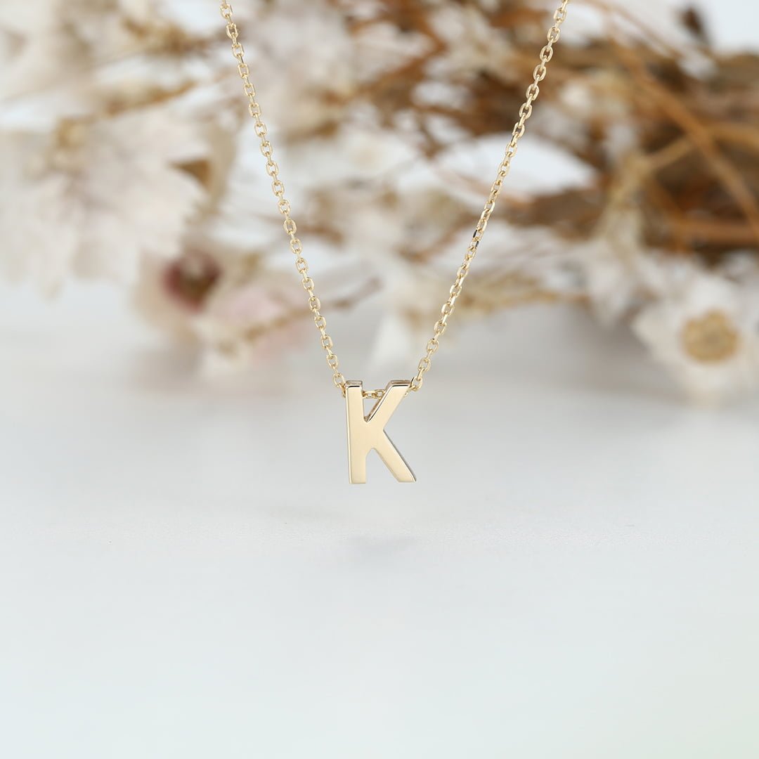 14k Yellow Gold Initial Necklace Custom Letter Letter K Necklace ...