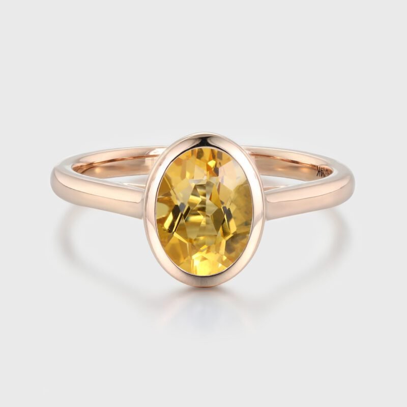 14k Rose Gold Citrine Ring Oval Bezel Set Citrine Ring November Birthstone Dainty Gemstone Ring Stackable Ring Delicate Gold Ring