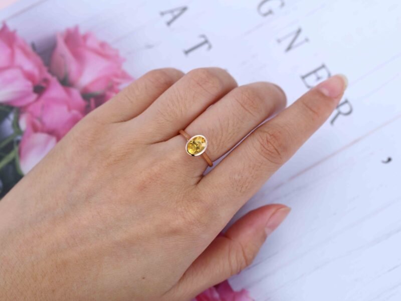 14k Rose Gold Citrine Ring Oval Bezel Set Citrine Ring November Birthstone Dainty Gemstone Ring Stackable Ring Delicate Gold Ring