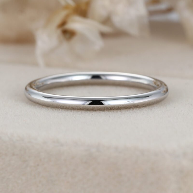 14k Solid White Gold 1.2mm Thin Wedding Band Minimalist Wedding Ring for Women Thin Stacking Ring Hers Dainty Simple Plain 1.2mm Ring