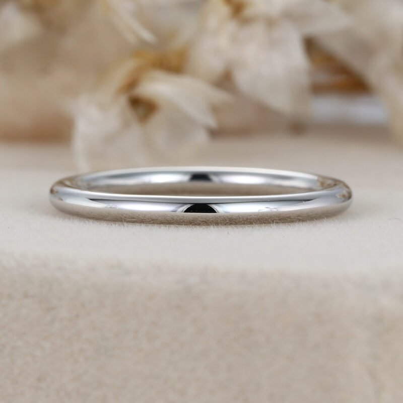 14k Solid White Gold 1.2mm Thin Wedding Band Minimalist Wedding Ring for Women Thin Stacking Ring Hers Dainty Simple Plain 1.2mm Ring