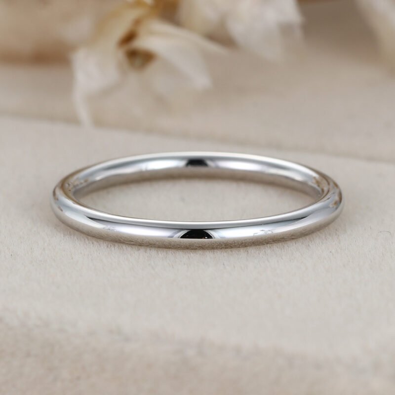 14k Solid White Gold 1.2mm Thin Wedding Band Minimalist Wedding Ring for Women Thin Stacking Ring Hers Dainty Simple Plain 1.2mm Ring