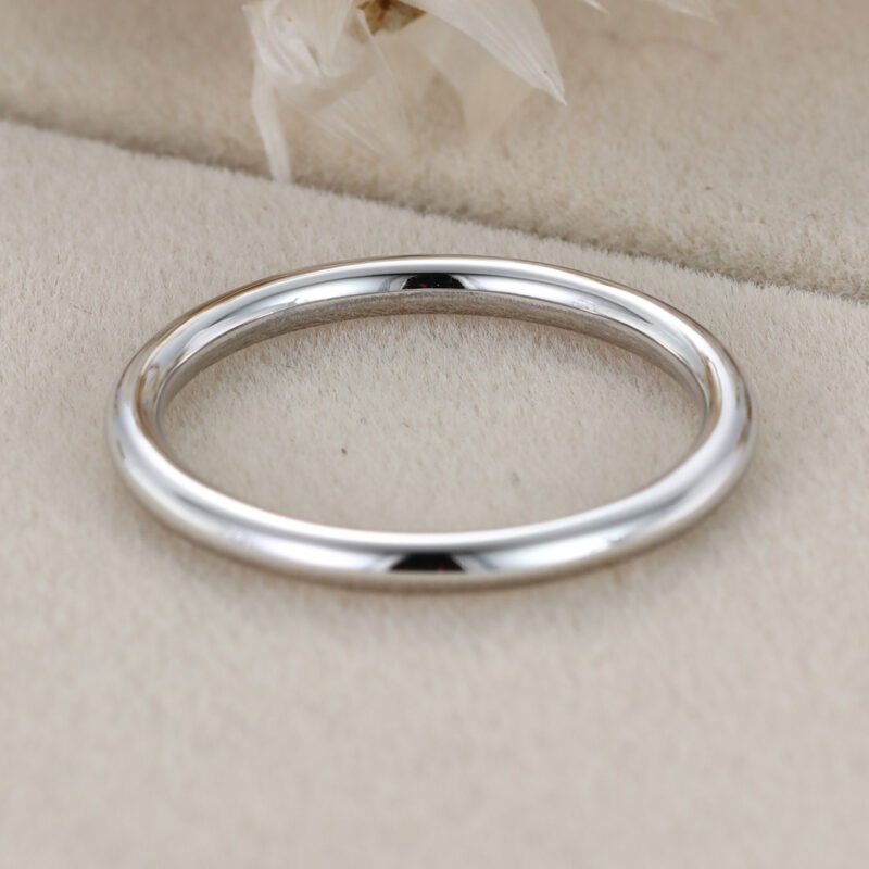 14k Solid White Gold 1.2mm Thin Wedding Band Minimalist Wedding Ring for Women Thin Stacking Ring Hers Dainty Simple Plain 1.2mm Ring