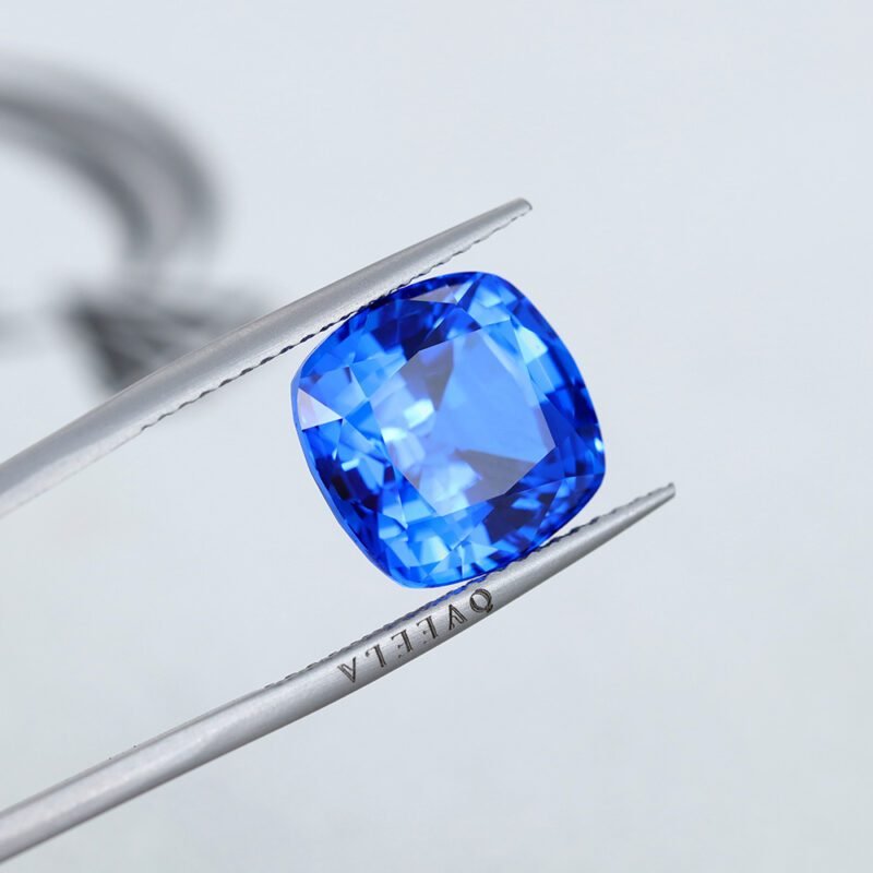 15 Carat Cushion Cut Lab Grown Vivid Blue Sapphire Loose Stone