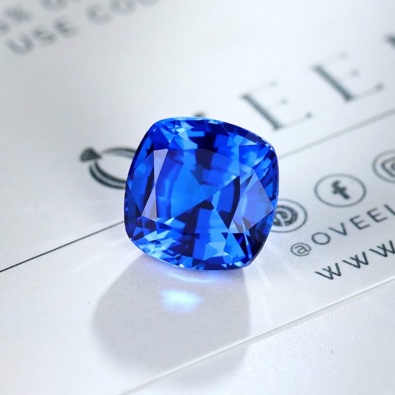 15 Carat Cushion Cut Lab Grown Vivid Blue Sapphire Loose Stone