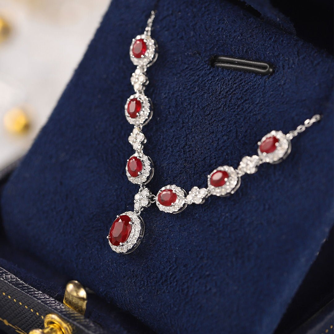 14k Classy Yellow Gold Oval Ruby Necklace With Diamond - Valla Jewelry –  Valla Jewelry