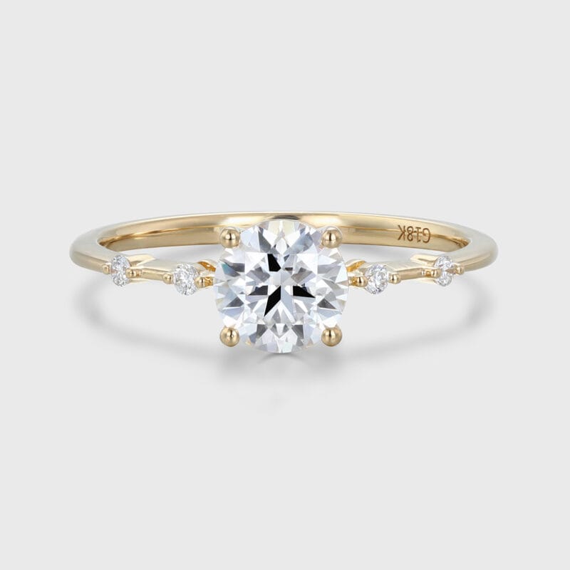 1CT Round cut Moissanite Engagement Ring Vintage Solid Yellow gold engagement ring Lab grown diamond ring Bridal wedding Anniversary gift