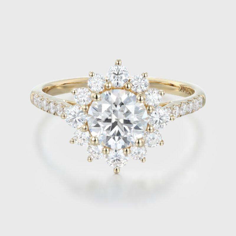 1ct Round Cut Moissanite Engagement Ring Round Cluster Diamond Ring 14K Solid Gold