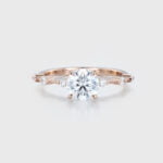 1 Carat Round Cut Moissanite Side Stone Ring Vintage In 14K Rose Gold