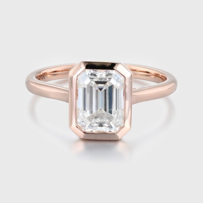 2.0CT Emerald Cut Moissanite Engagement Ring Solitaire Ring 14K Rose Gold Engagement Ring Bezel Setting engagement ring Gift For Her