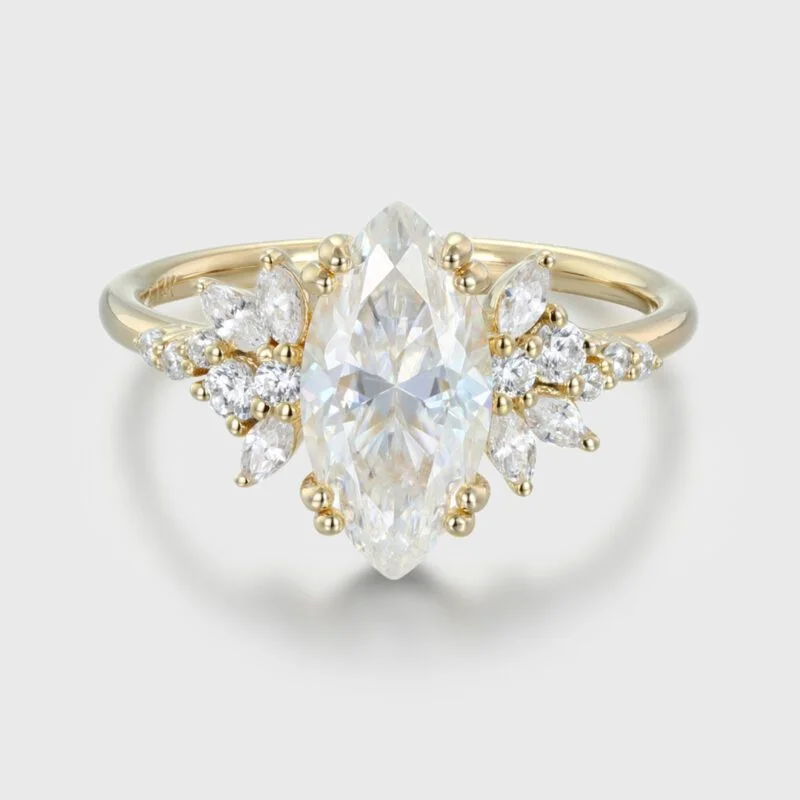 2.0CT Marquise Moissanite Engagement Ring Unique Cluster Diamond Wedding Band 14K Solid Gold