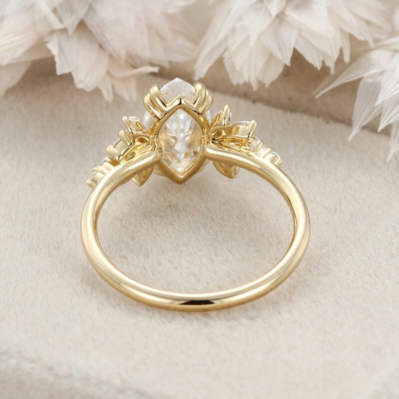 2.0CT Marquise Moissanite Engagement Ring Unique Cluster Diamond Wedding Band 14K Solid Gold