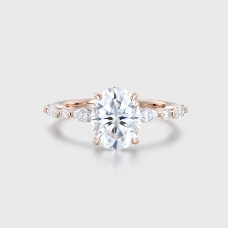  2 Carat Oval Solitaire bridal Moissanite engagement ring in 14k Rose Gold