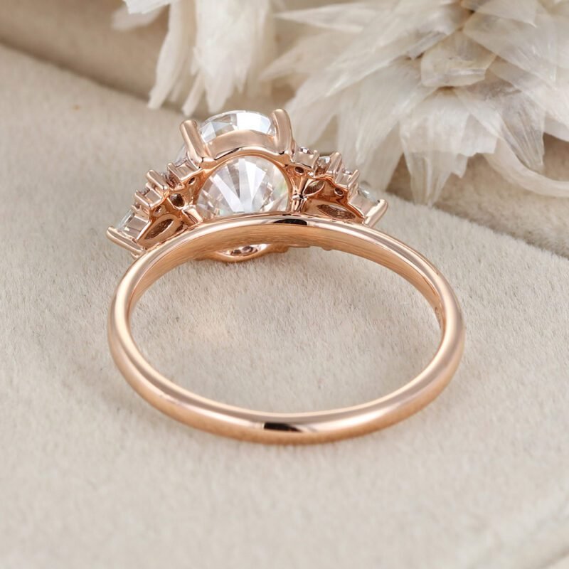 2.0ct Oval Moissanite engagement ring Vintage Rose gold Cluster engagement ring Art Deco marquise engagement ring Bridal Promise Anniversary